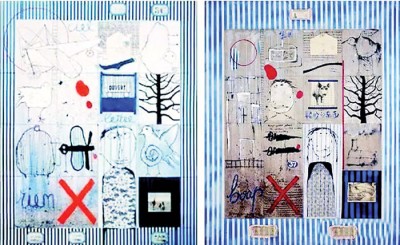叶永青创作的《Birthday Memories》(右)，与西尔万《Prinaud Andre》（左）作品相似。